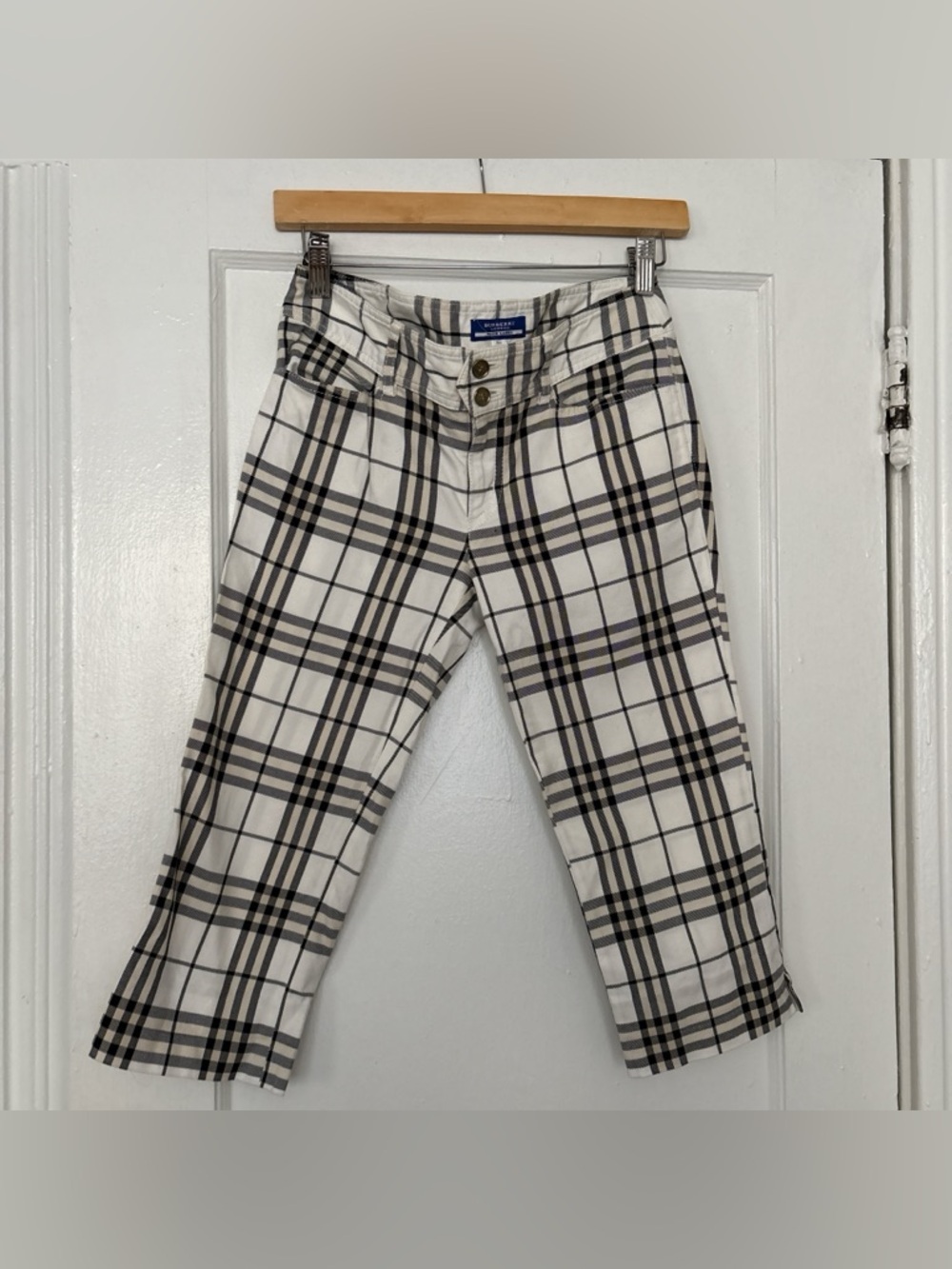 Burberry Blue Label White & Brown Plaid Capri Pants